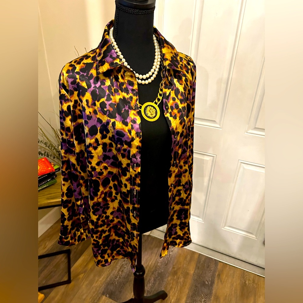 Long sleeve animal print  satin shirt from Macys